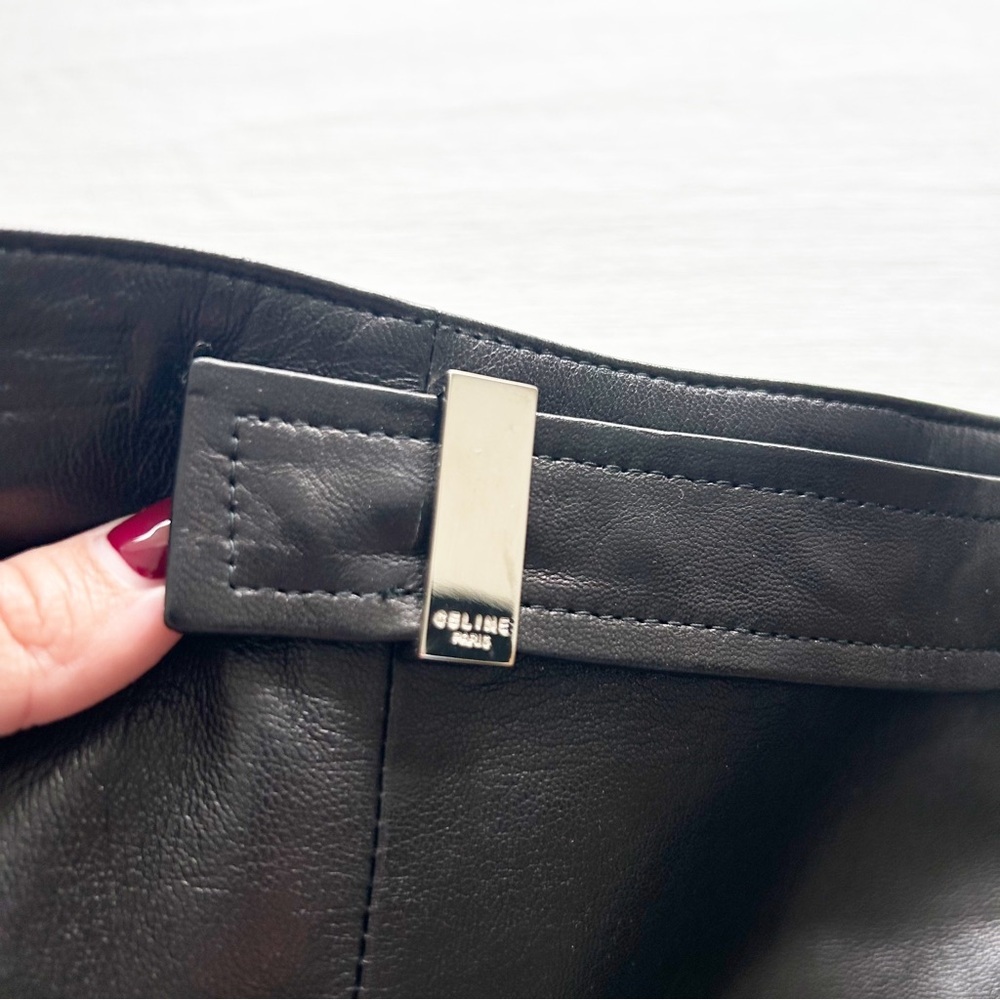 Vintage Celine 100% Lamb Skin Leather Black Pencil Skirt Size FR 38 / US Small - Picture 4 of 9